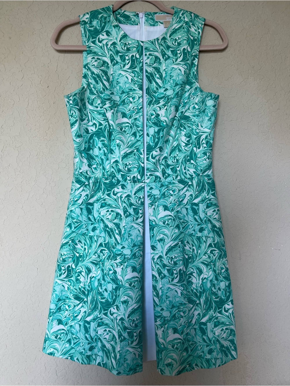 MICHAEL Michael Kors Teal and White Marble-Print Midi Dress